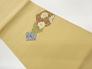 綴れ花唐草に七宝・市松模様織出し名古屋帯